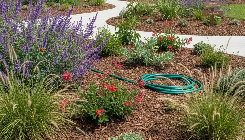 Organic landscape beds with mulch and native plants in Long Beach, CA by Chop Chop Landscaping