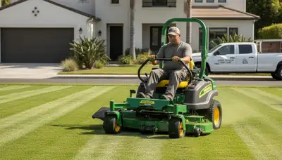 Close-up of evenly cut green grass from professional lawn mowing in Long Beach, CA landscaping service