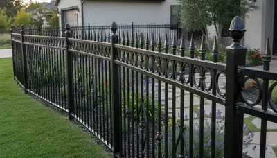 Black ornamental metal fence installation by Chop Chop Landscaping in Long Beach, CA