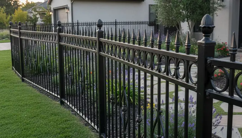 Black ornamental metal fence installation by Chop Chop Landscaping in Long Beach, CA