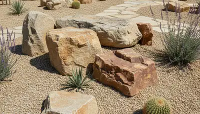 Decorative boulders and desert stone landscape design by Chop Chop Landscaping in Long Beach, CA