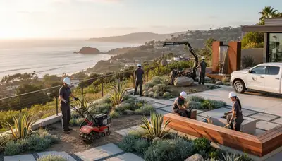Landscaping crew in Long Beach, CA providing professional yard maintenance and outdoor care
