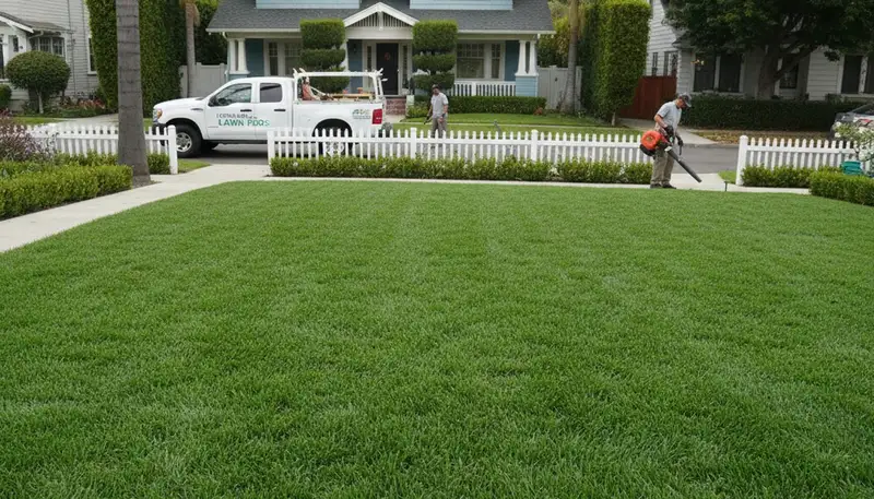 Lush green residential lawn in Long Beach, CA showing professional lawn care and turf maintenance results