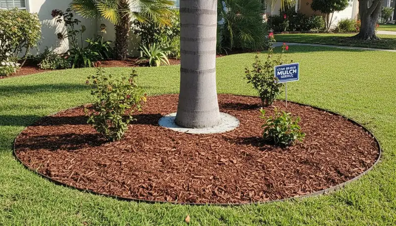 Professional circular tree mulch ring installation in Long Beach, CA by Chop Chop Landscaping