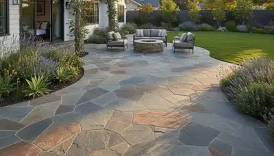 Flagstone patio with natural slate pavers by Chop Chop Landscaping in Long Beach, CA