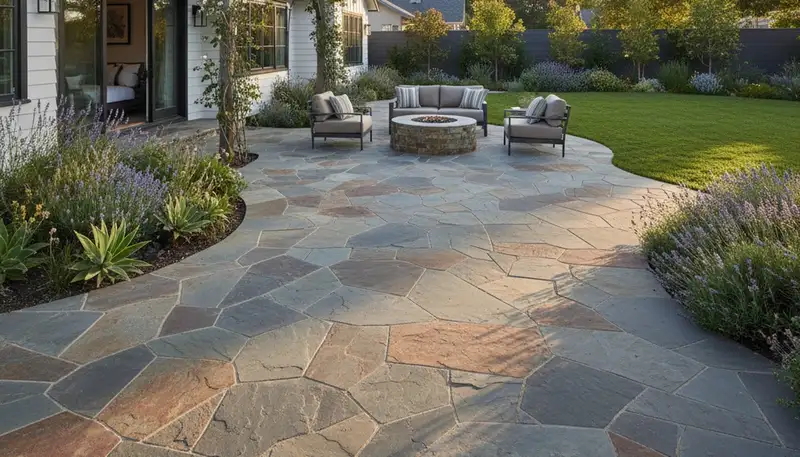 Flagstone patio with natural slate pavers by Chop Chop Landscaping in Long Beach, CA