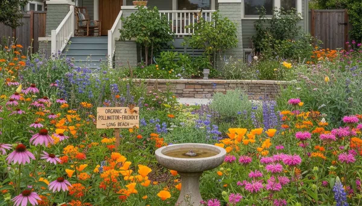 Pollinator-friendly native garden with organic landscaping in Long Beach, CA by Chop Chop Landscaping