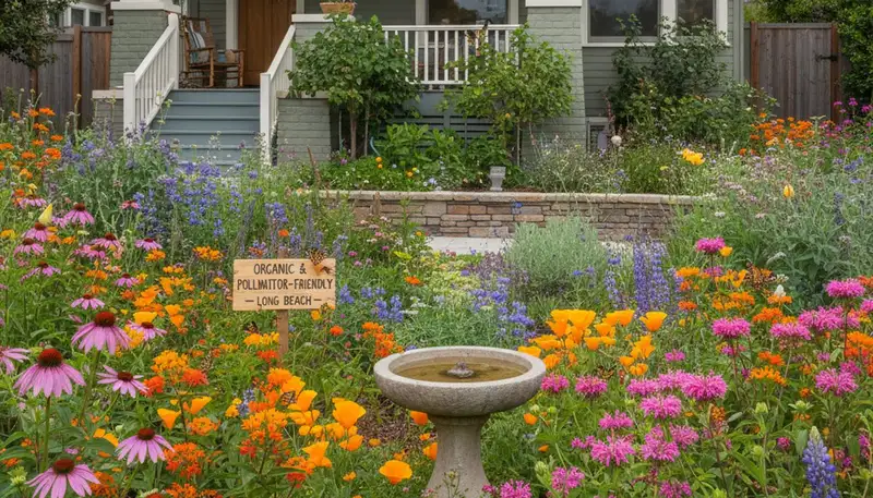 Pollinator-friendly native garden with organic landscaping in Long Beach, CA by Chop Chop Landscaping