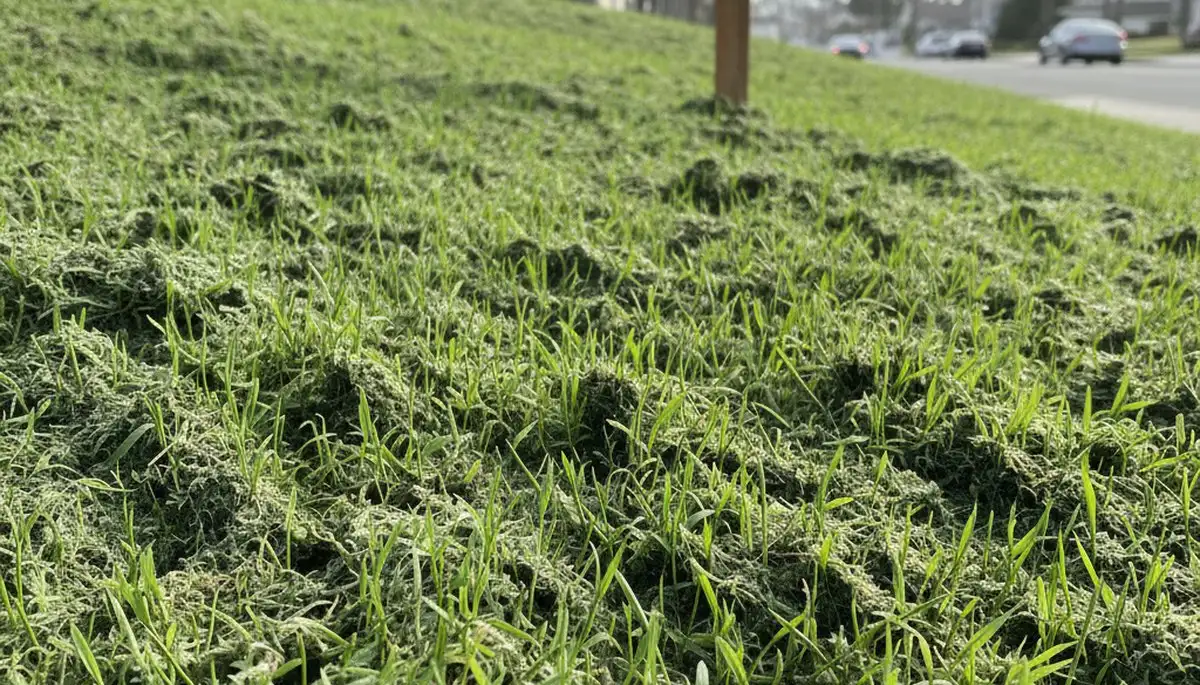 Hydroseeded grass seedlings sprouting and establishing a new lawn in Long Beach, CA landscaping project