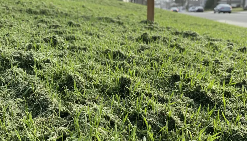 Hydroseeded grass seedlings sprouting and establishing a new lawn in Long Beach, CA landscaping project